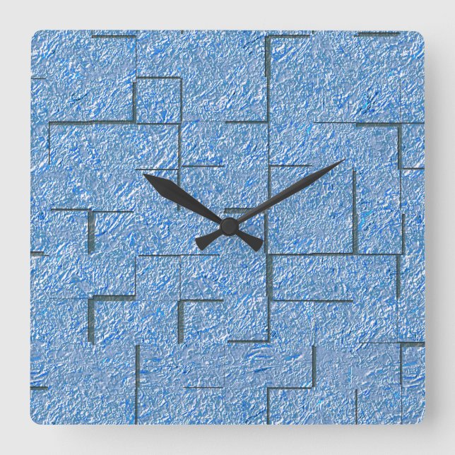 Horloge Carrée Texture bleu argenté avec effet mosaïque et relief (Recto)