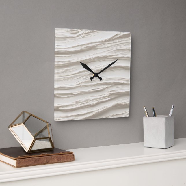 Horloge Carrée Texture ivoire Abstraite (Bureau)
