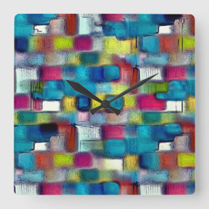 Horloge Carrée Texture très rugueuse de formes carrés colorées