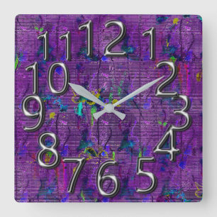 Horloge Carrée The-Art-of-Time_Splatter-Cloth-Purple-Chrome