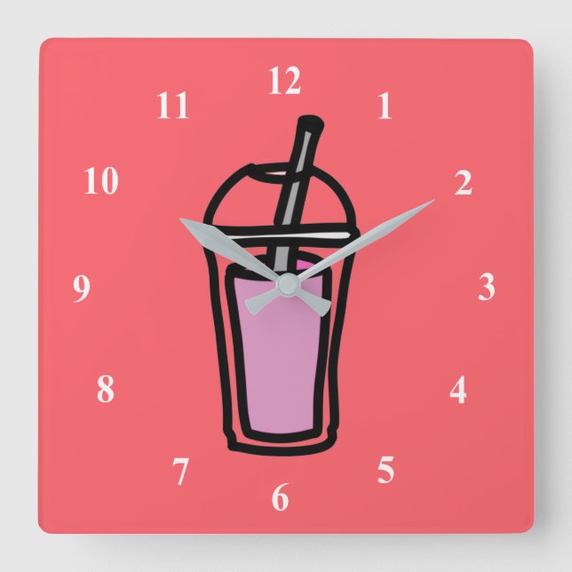 Horloge Carrée Thé de lait Bubble Thé ado fille rose (Recto)