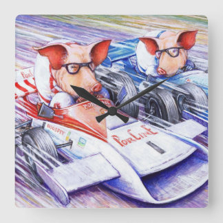 Horloge Carrée The Pigs Driving Cars
