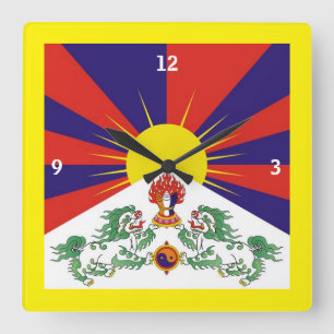 Horloge Carrée Tibet & Lions de Neige, drapeau tibétain - L'Himal