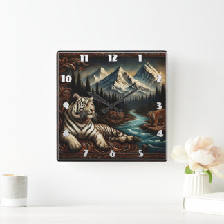 Horloge Carrée Tigers majestueux du Bengale par Mountain River