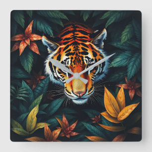 Horloge Carrée « Tigre à Moi » – Portrait de Tigre Coloré