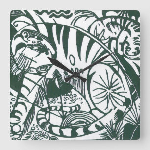 Horloge Carrée Tigre par Franz Marc, Art expressionniste vintage
