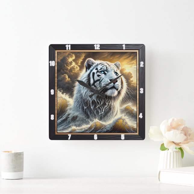 Horloge Carrée Timepiece de Stormy Ocean Tiger (Maison)