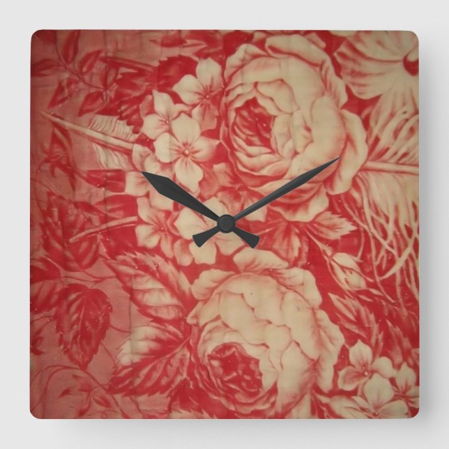 Horloge Carrée Toile rouge antique (Recto)