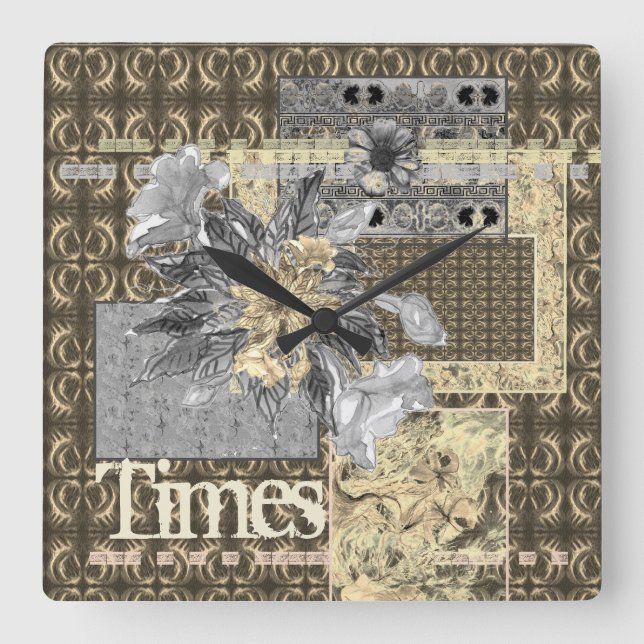 Horloge Carrée Tons muets Folal Patchwork Gris Brown (Recto)