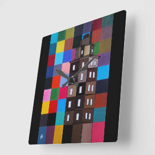 Horloge Carrée Torre de Hércules Peinture Abstraite par Alfred Fo