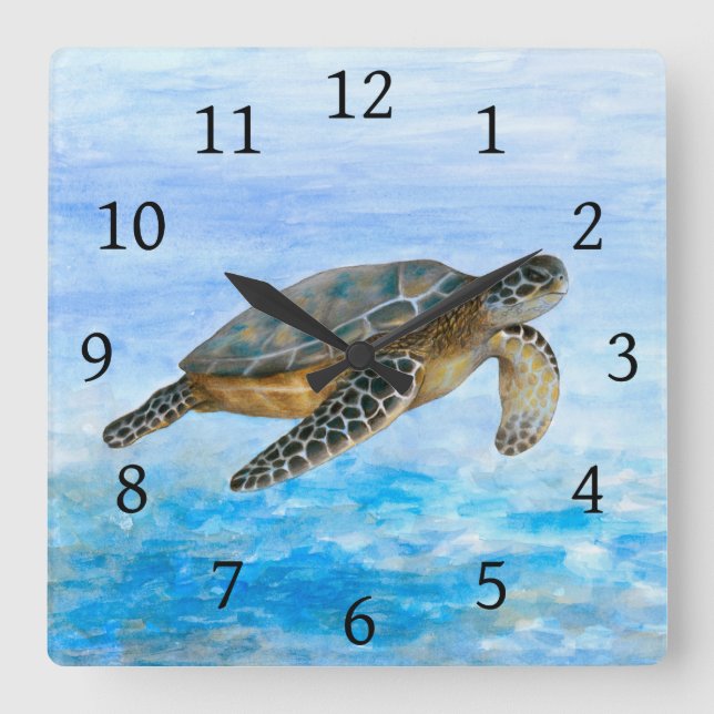 Horloge Carrée Tortue de mer 1 (Recto)