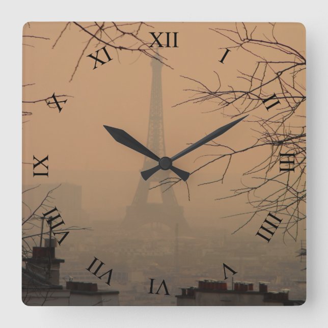 Horloge Carrée Tour Eiffel de Haze of Smog Square Wall Clock (Recto)