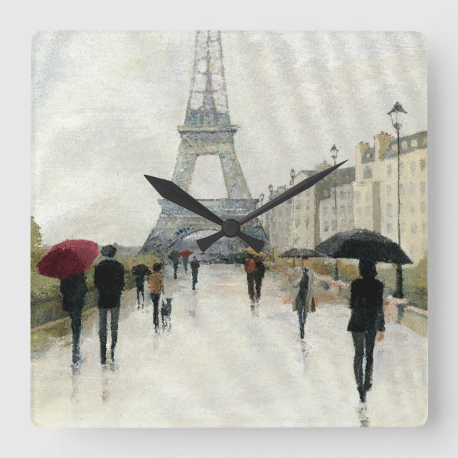 Horloge Carrée Tour Eiffel | Paris sous la pluie (Recto)