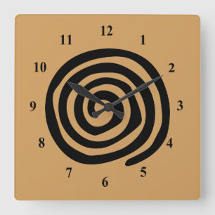 Horloge Carrée Tourbillon tribal noir en spirale
