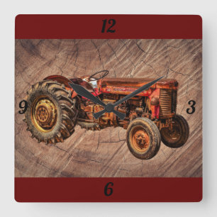 Horloge Carrée Tracteur rouge antique