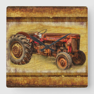 Horloge Carrée Tracteur rouge antique