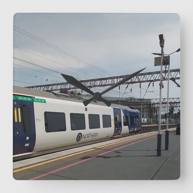 Horloge Carrée Train bleu et blanc (Recto)