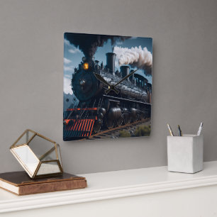 Horloge Carrée Train Locomotive à vapeur