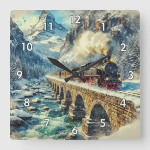 Horloge Carrée Train moteur à vapeur généré par IA