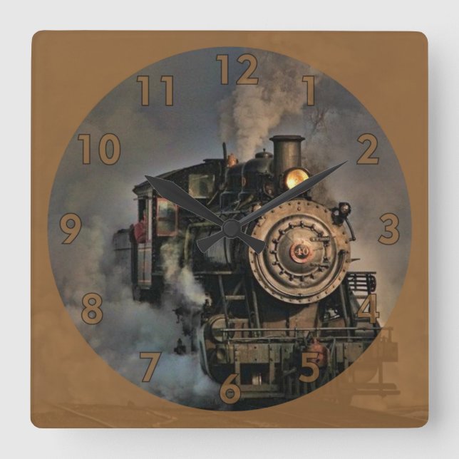 Horloge Carrée Train moteur à vapeur vintage (Recto)