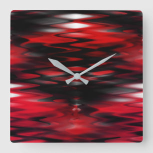 Horloge Carrée Trait rouge sous blanc formant zig-zag abstrait