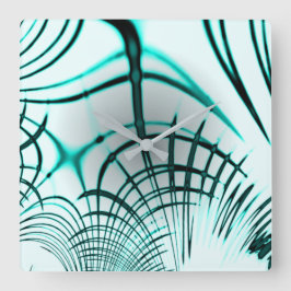 Horloge Carrée Traversée cyan aqua lignes courbes sur arrière - p