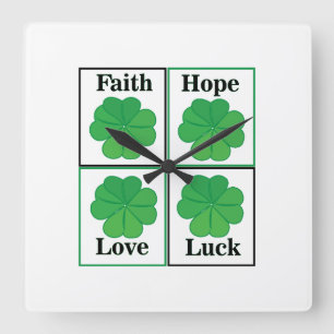 Horloge Carrée Trèfle à quatre feuilles Saint-Patrick Trèfle à qu