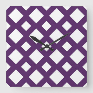 Horloge Carrée treillis pourpre sur blanc