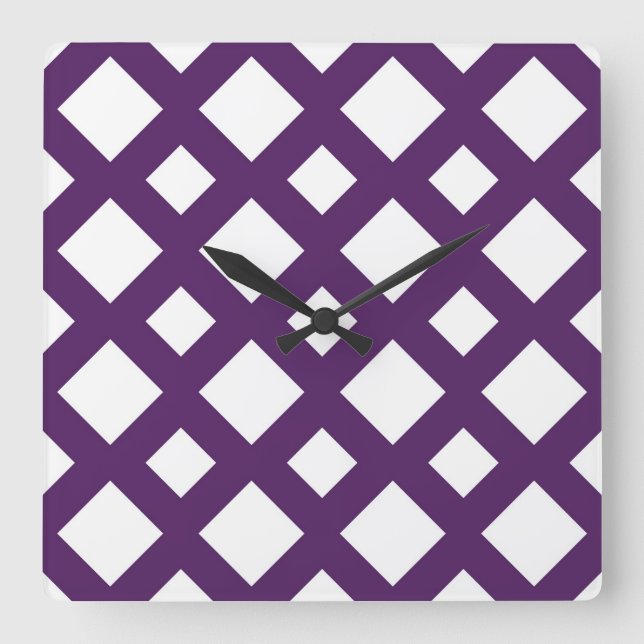 Horloge Carrée treillis pourpre sur blanc (Recto)
