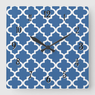 Horloge Carrée Trellis en tuile bleu marocain