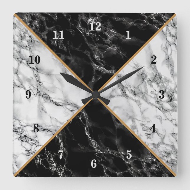 Horloge Carrée Trendy Black & White Check Marble Stones (Recto)
