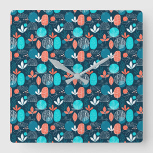 Horloge Carrée Trendy Nordic poussiéreux bleu marine cuivre roui