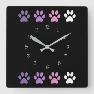Horloge Carrée Trendy Pet Dog Paws Wall Clocks