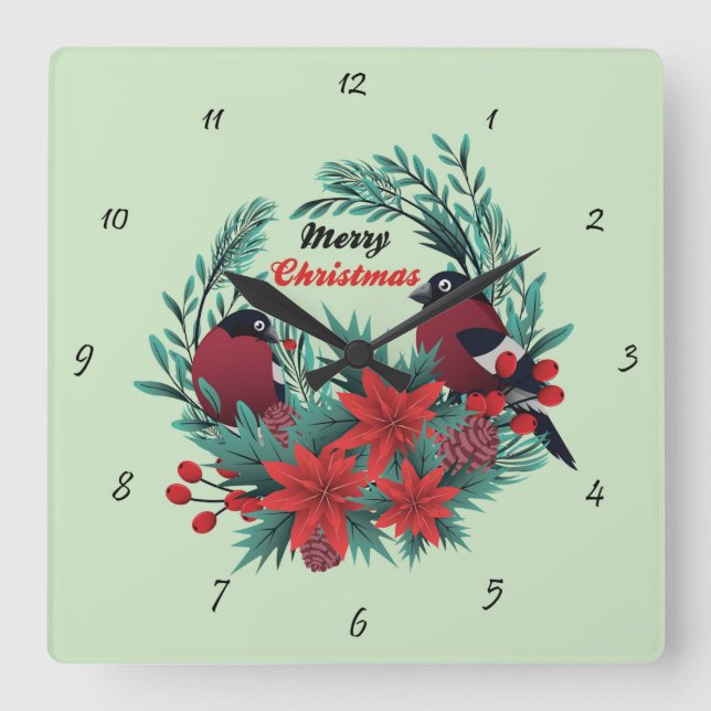 Horloge Carrée Très amusant Joyeux Noël Wreath (Recto)