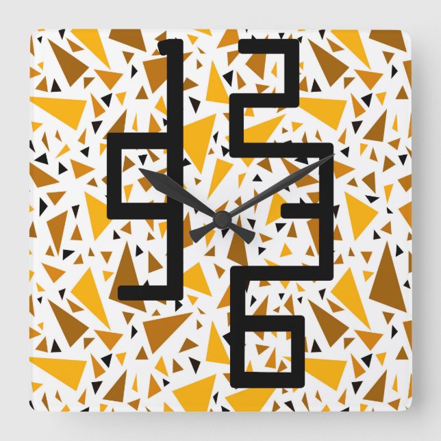 Horloge Carrée Triangles brun jaune sur arrière - plan rétro blan (Recto)