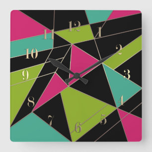 Horloge Carrée Triangles mode géométrie d'impression abstraite