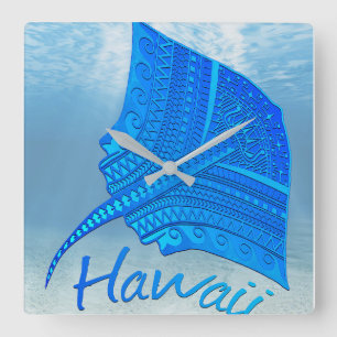 Horloge Carrée Tribal Hawaiian Stingray