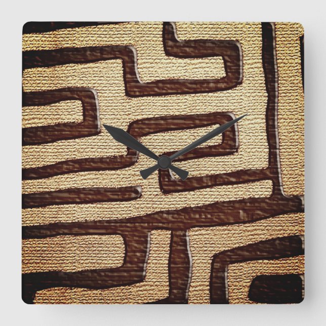 Horloge Carrée Tribal Kuba tissu Imprimer Carré cadran (Recto)