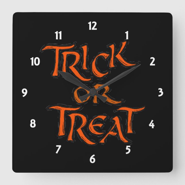 Horloge Carrée Trick Halloween ou Traiter les mots (Recto)