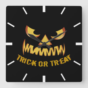 Horloge Carrée Trick or Treat avec visage de citrouille