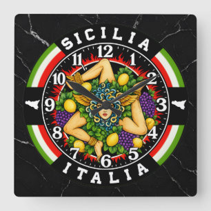 Horloge Carrée Trinacria Sicile Italie 