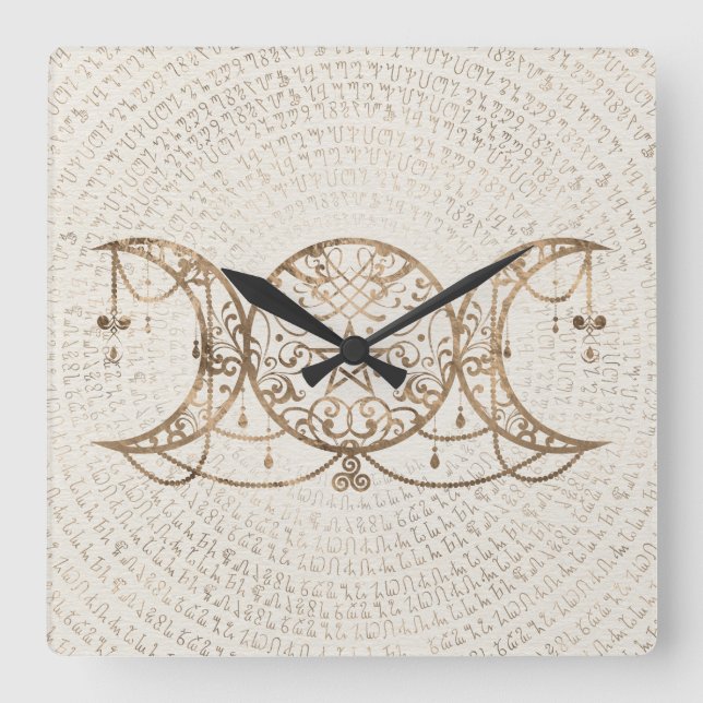 Horloge Carrée Triple Moon - Triple Goddess Pastel Gold (Recto)