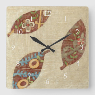 Horloge Carrée Trois feuilles sur l'arrière - plan de toile de