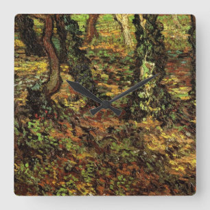 Horloge Carrée Troncs d'arbres avec Ivy par Vincent van Gogh
