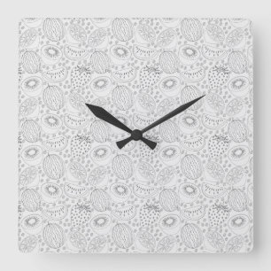 Horloge Carrée Tropical fruit seamless pattern black and white