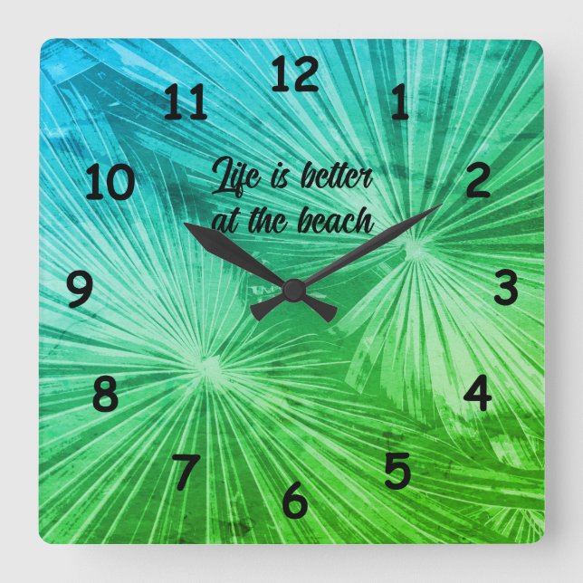 Horloge Carrée Tropical palm tree leafs photo custom (Recto)