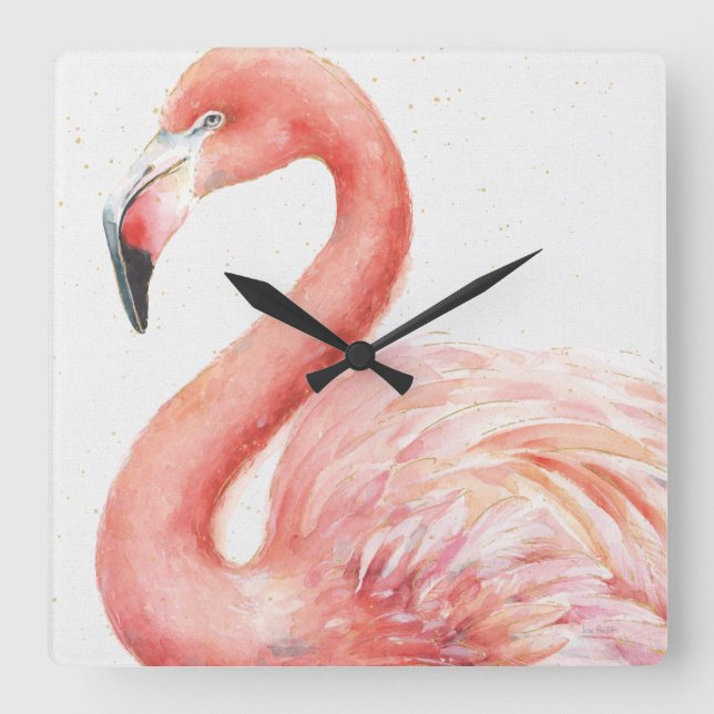 Horloge Carrée Tropical | Pink Flamingo (Recto)