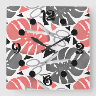 Horloge Carrée Tropical print monstera leaves scissors jungle exo
