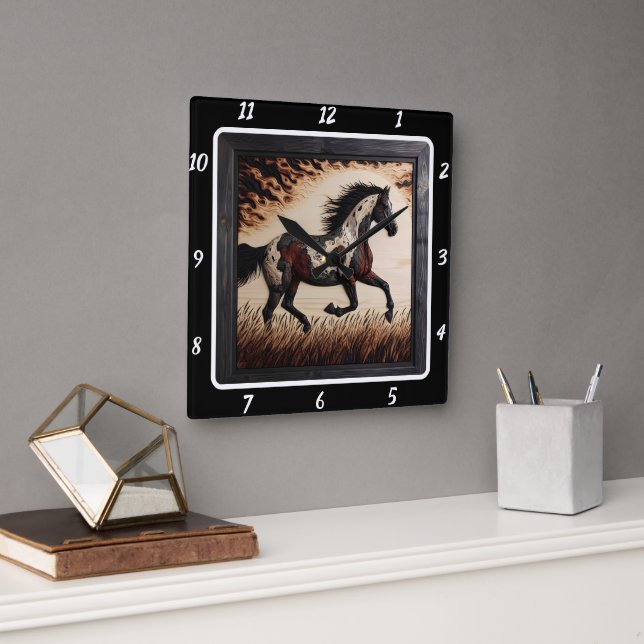 Horloge Carrée Trot peint : Sun Field Custom Art (Bureau)