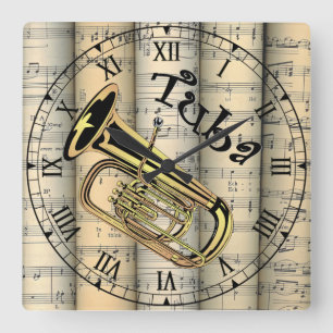 Horloge Carrée Tuba ~ Rolled Vintage Sheet Music ~ Unique ~